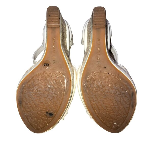 GIANNI BINI WEDGE HEELS SHOES SZ 6M CREAM TAN SANDALS OPEN TOE 4.5" HEEL WOMENS - Picture 5 of 6